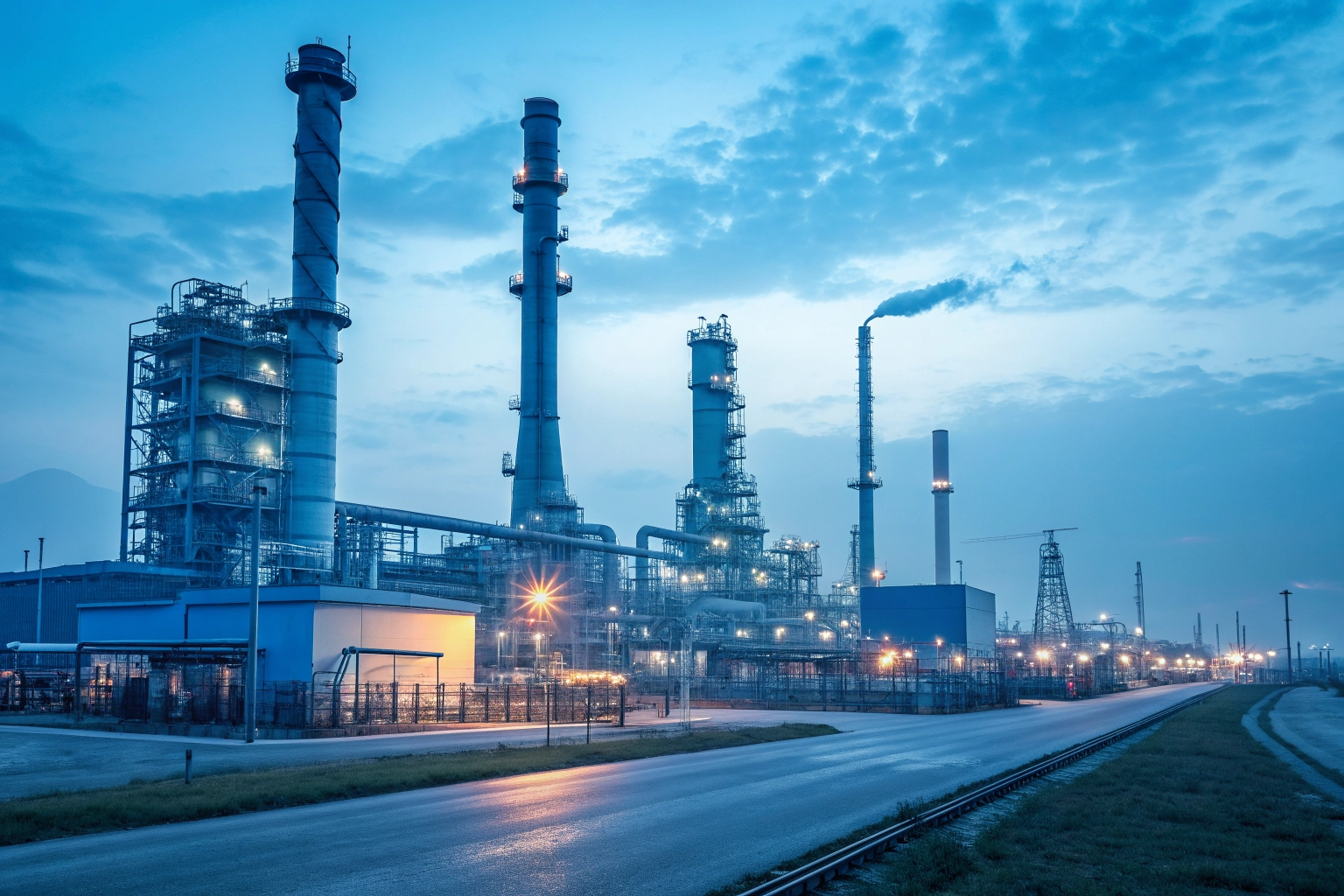 Base oil production facility showing industrial pipes and lubricant processing