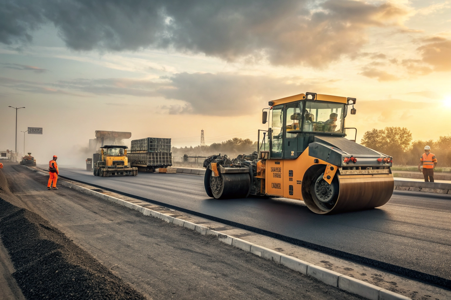 Modern highway asphalt paving work and logistics corridor development